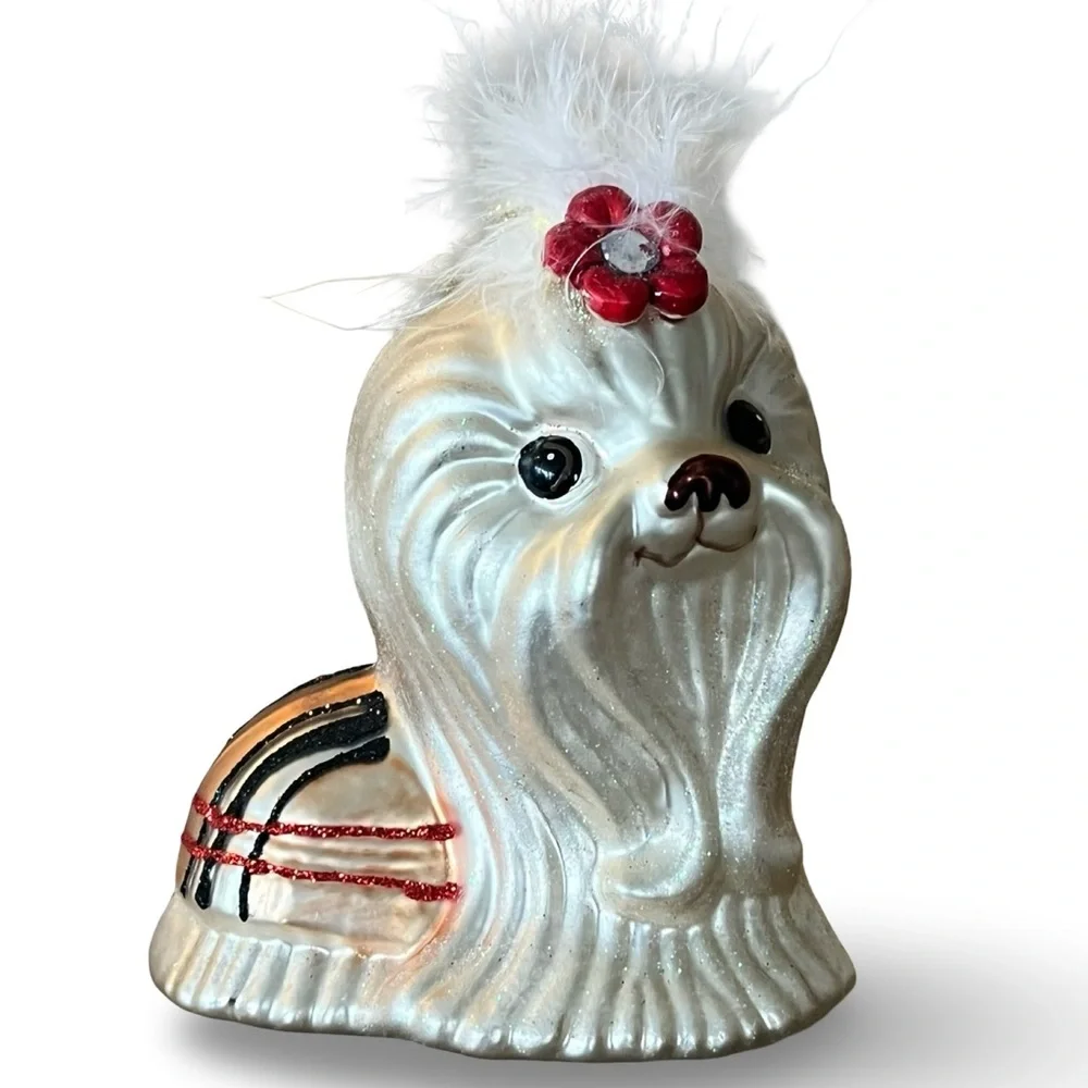 Jim Marvin Shih-Tzu Burberry Coat Glass Ornament- Christmas Holiday